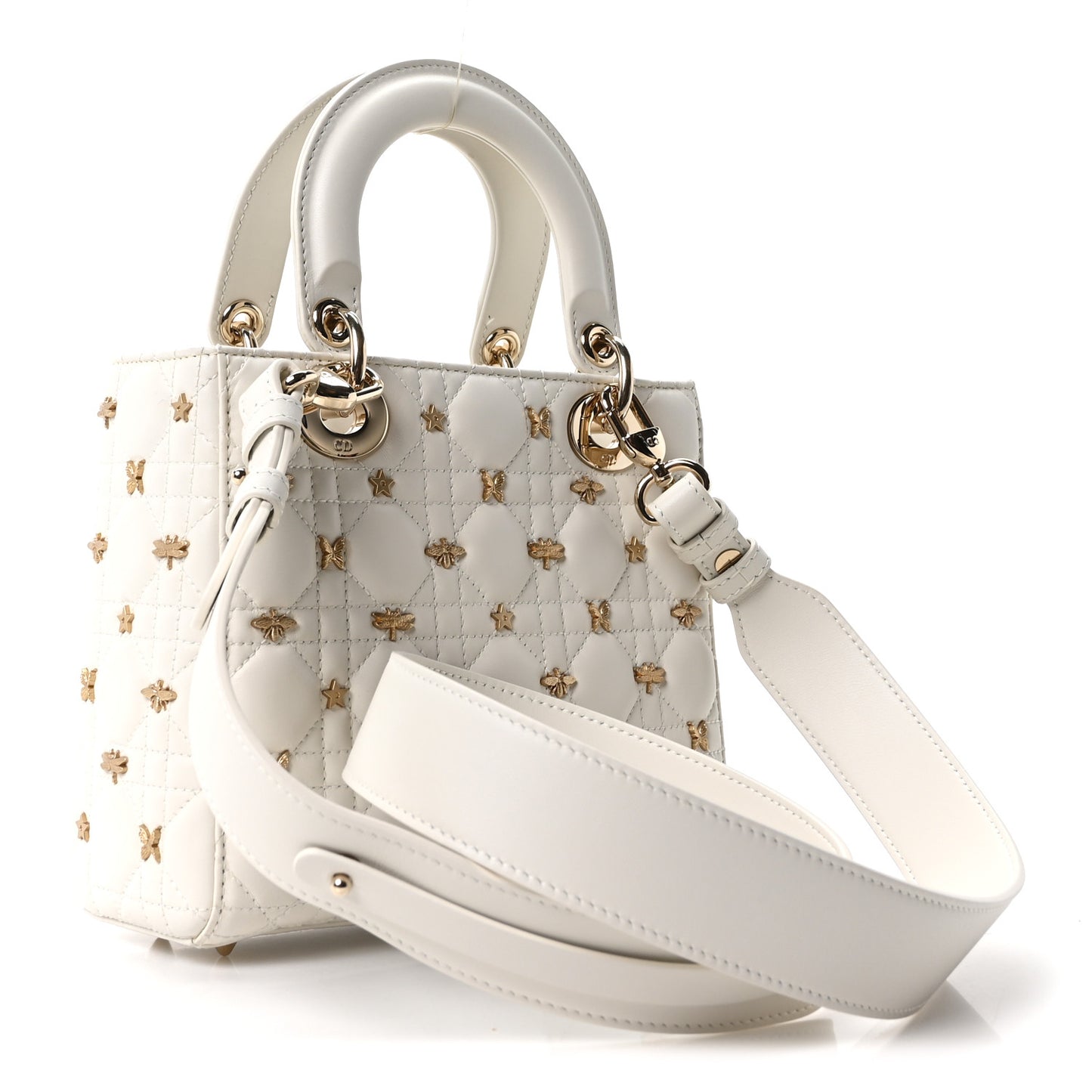Lambskin Cannage Butterfly Studs Small Lady Dior White