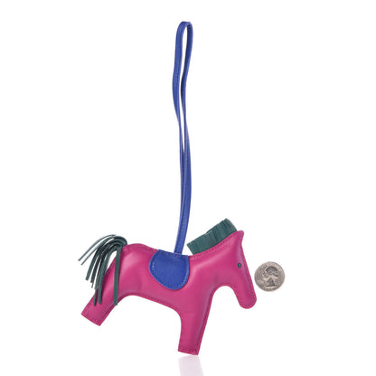 Hermes Milo Lambskin Grigri Rodeo Horse Bag Charm MM Rose Pourpre Malachite Bleu Electrique 2 of 4