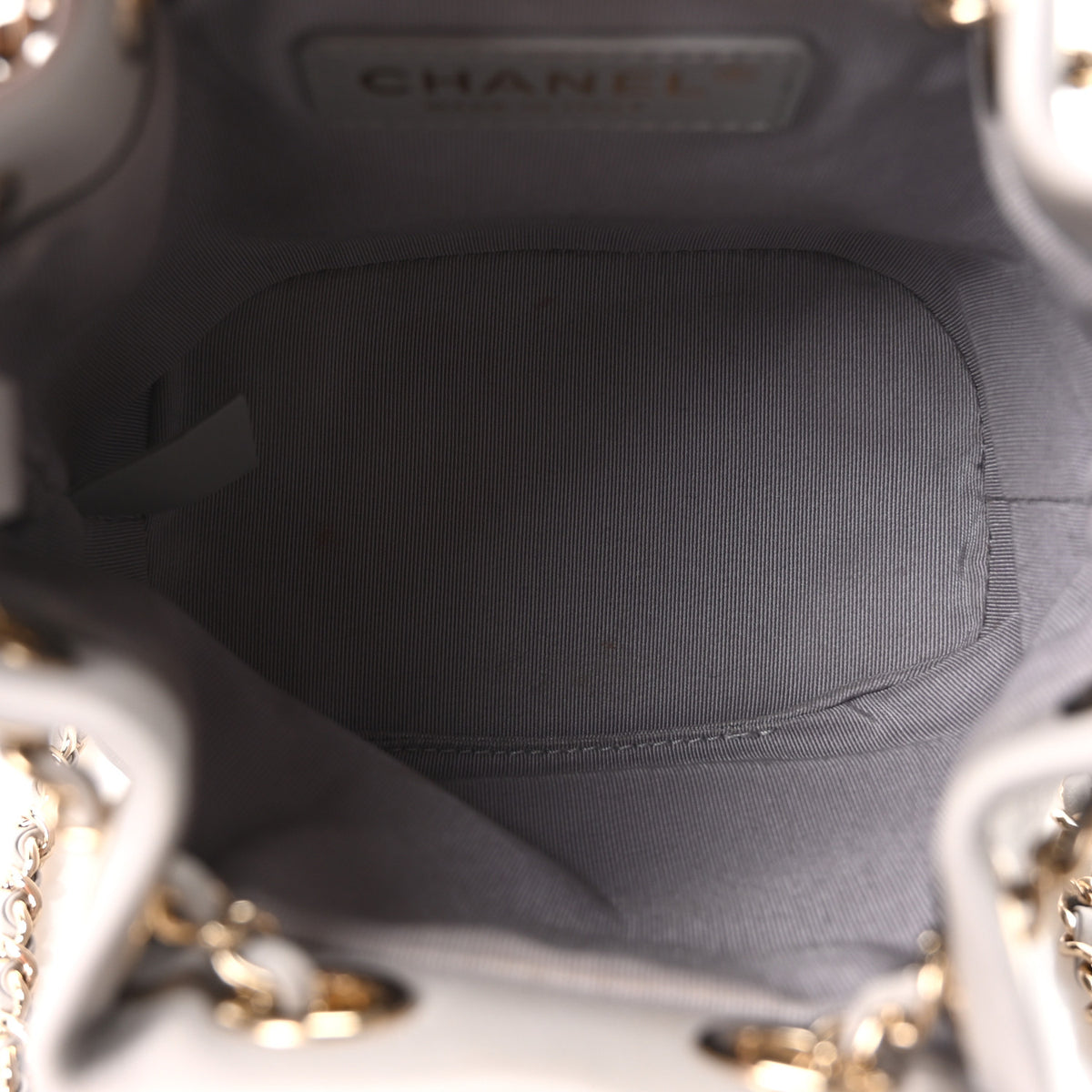 Chanel Goatskin Stitched Chain Bucket Bag Light Grey 5 of 11
