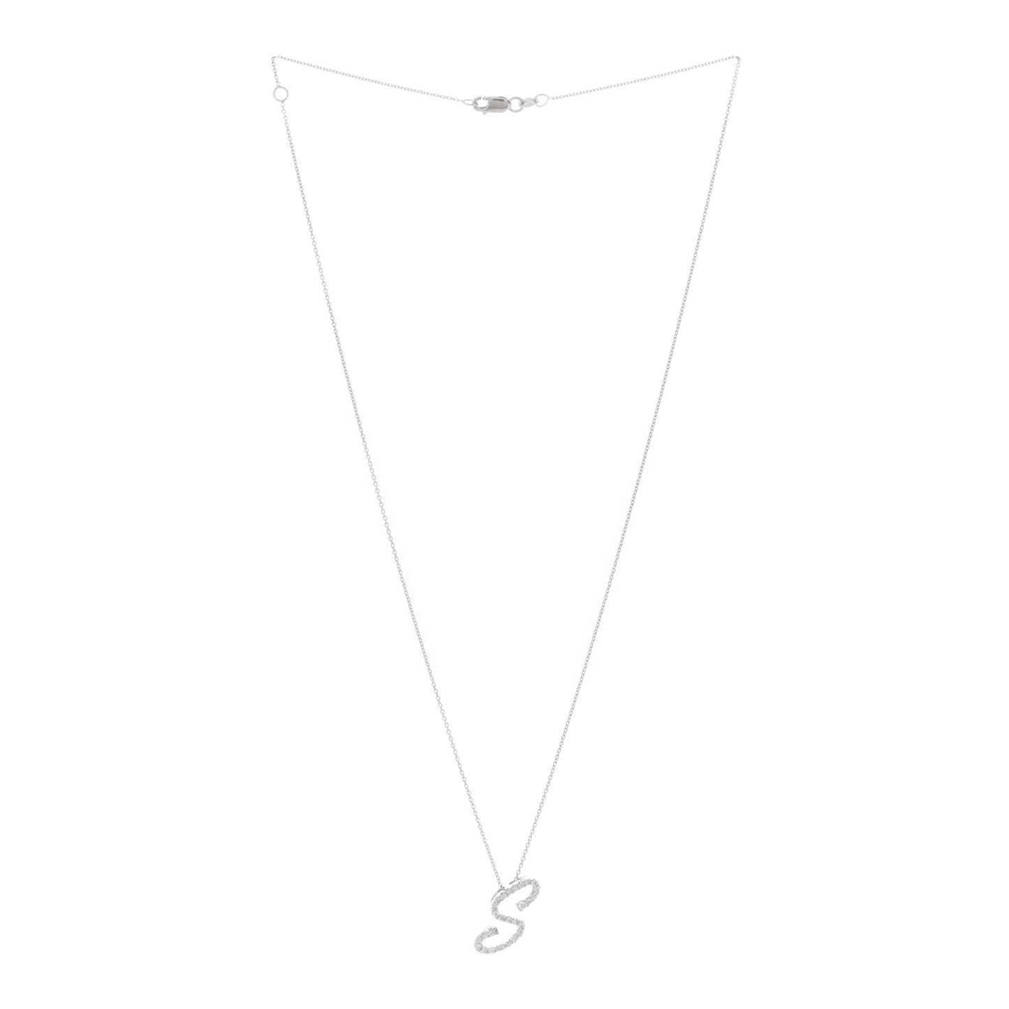 18K White Gold Diamond Cursive Letter S Pendant Necklace