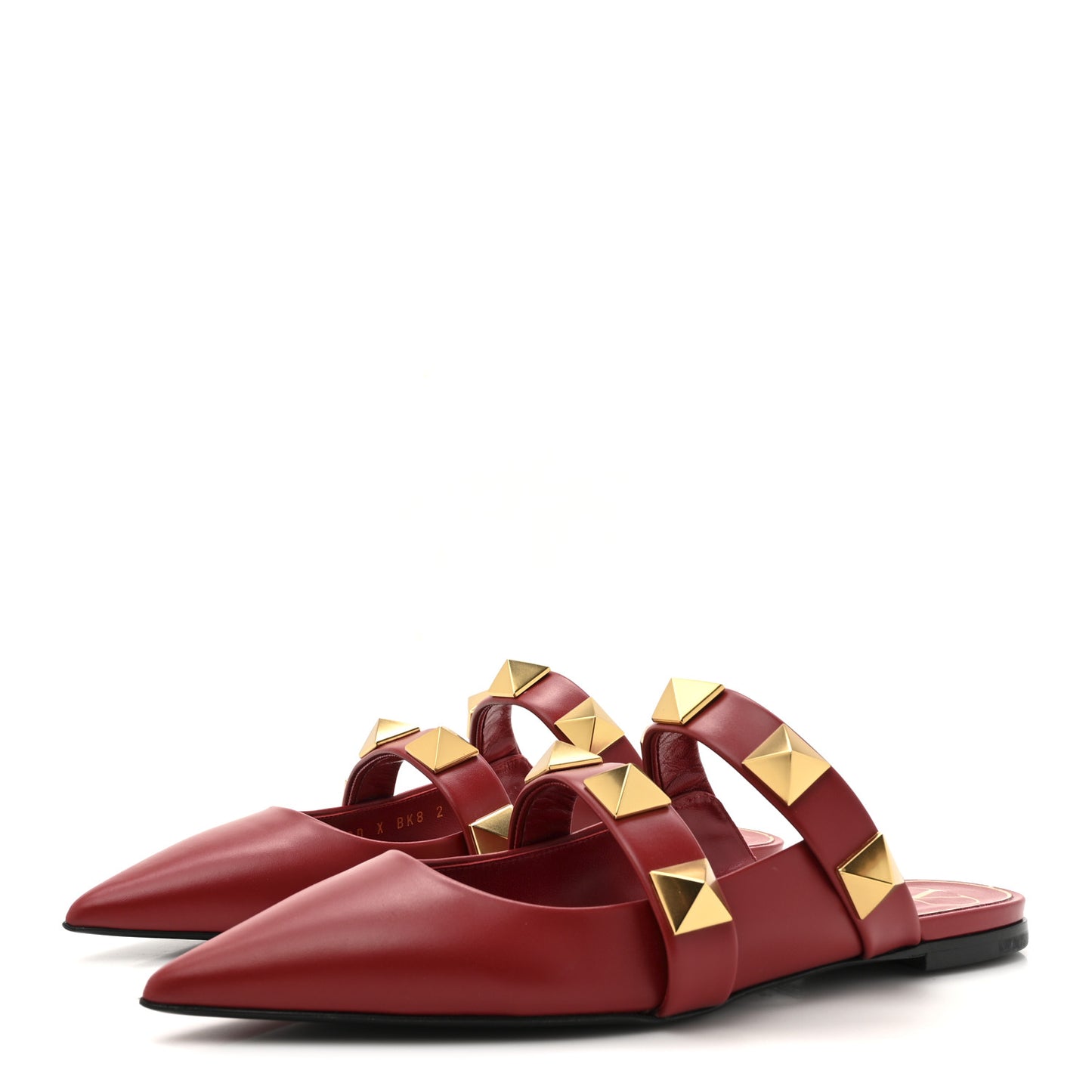 Calfskin Roman Stud Flat Mules 39.5 Red