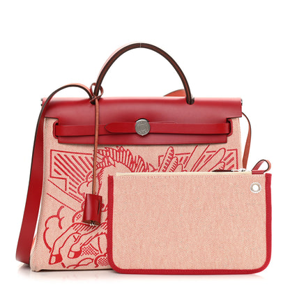 Hermes Vache Hunter Toile Pegase Pop Herbag Zip Retourne 31 PM Rouge Piment 1 of 14