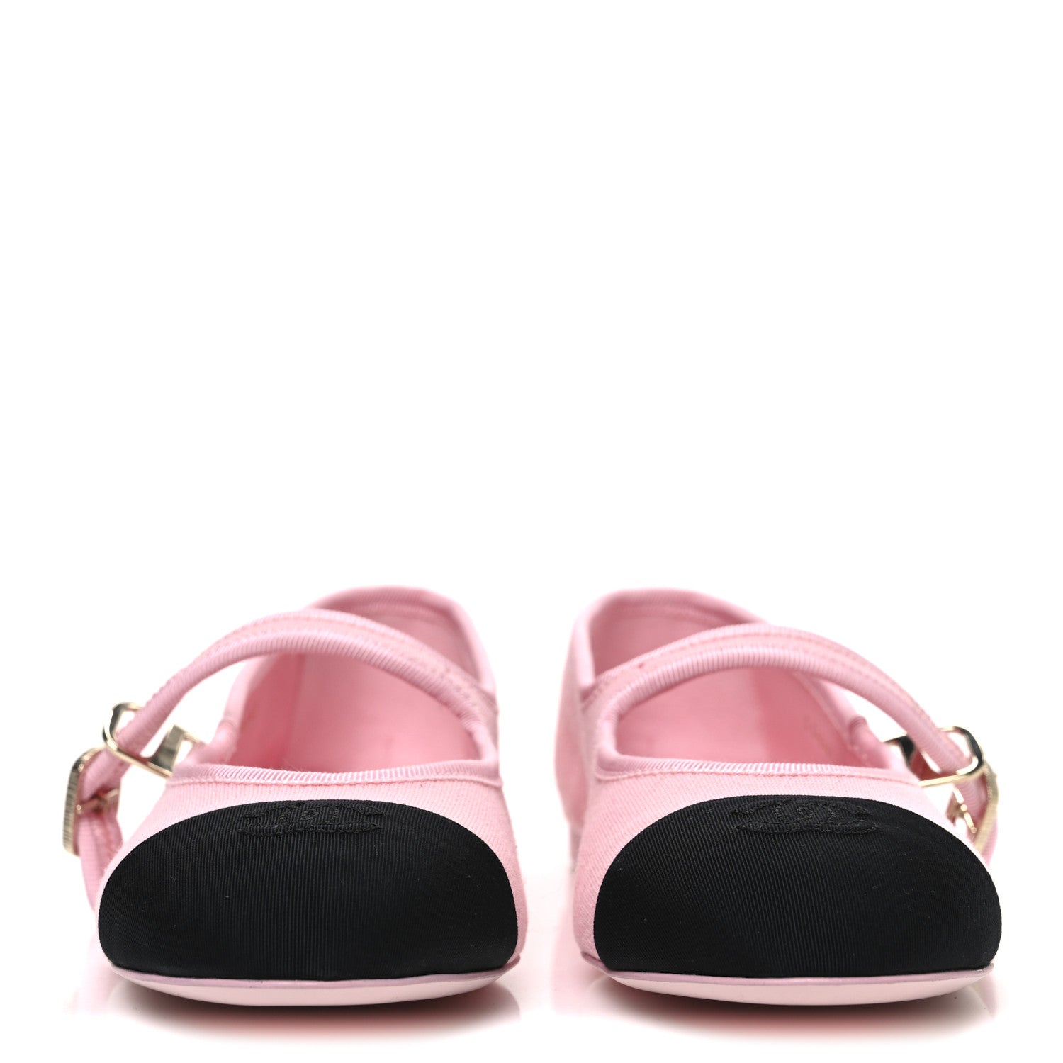 Chanel Fabric Grosgrain Mary Jane Flats 38 Light Pink Black 3 of 11
