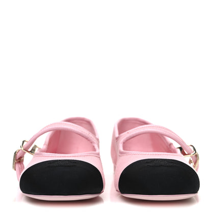 Chanel Fabric Grosgrain Mary Jane Flats 38 Light Pink Black 3 of 11