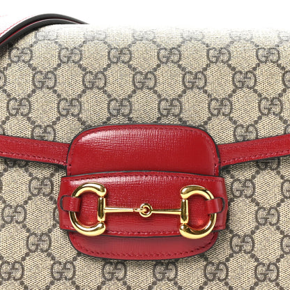 Gucci GG Supreme Monogram Azalea Calfskin Horsebit 1955 Shoulder Bag Beige Ebony New Cherry Red 8 of 10