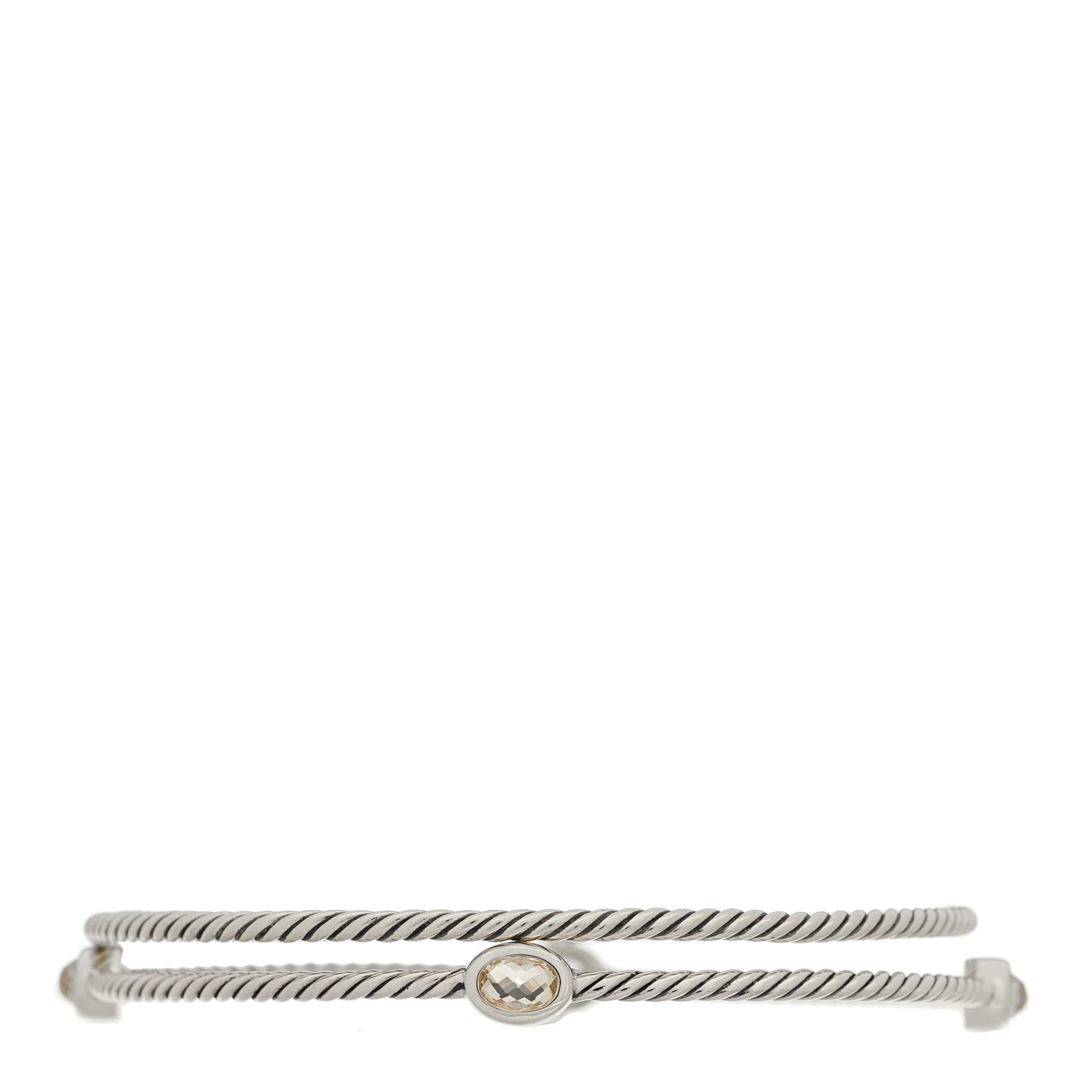 David Yurman Sterling Silver Crystal Color Classics Cable Bangle Bracelet Set of 2 1 of 3