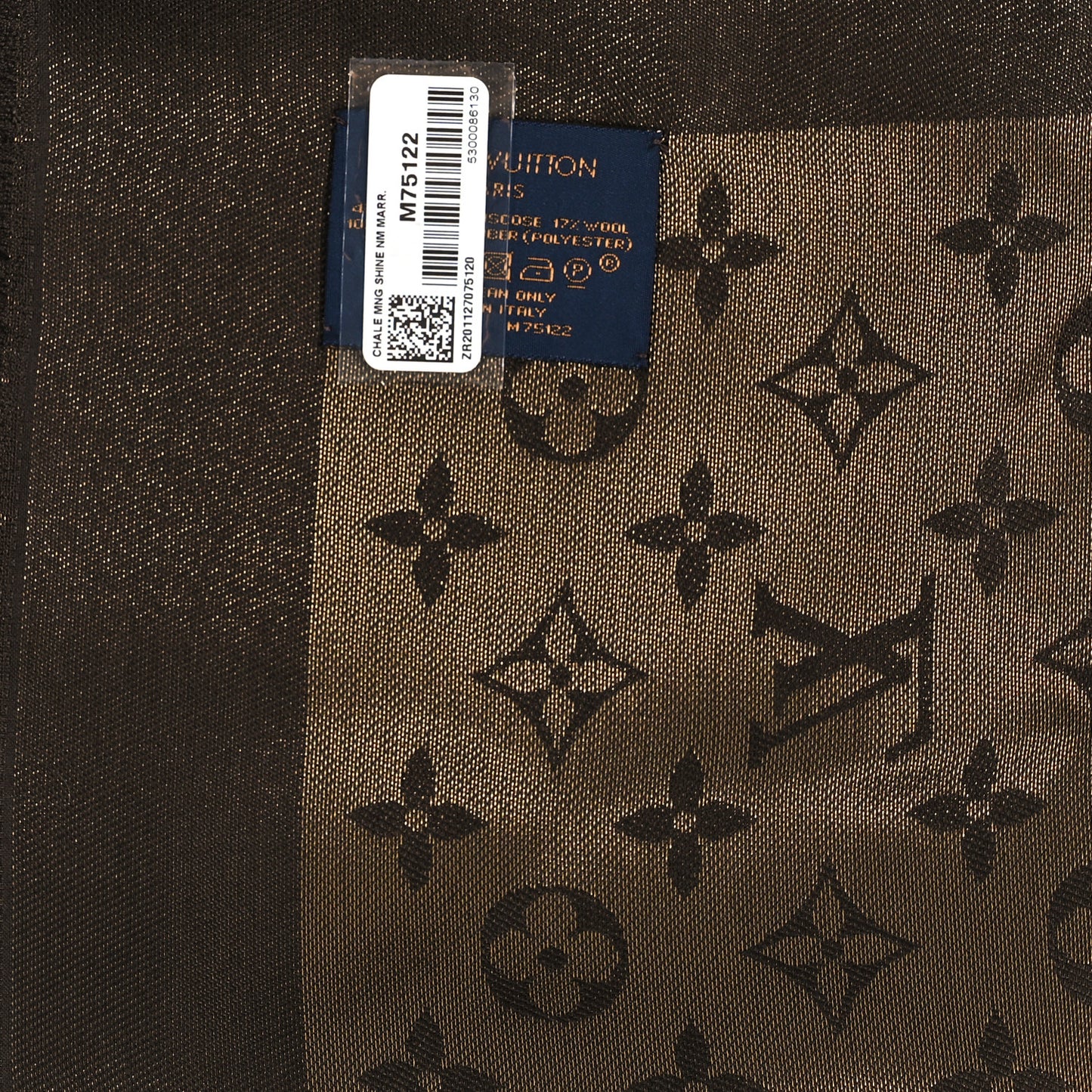 LOUIS VUITTON Silk Lurex Wool Monogram Shine Shawl Marron