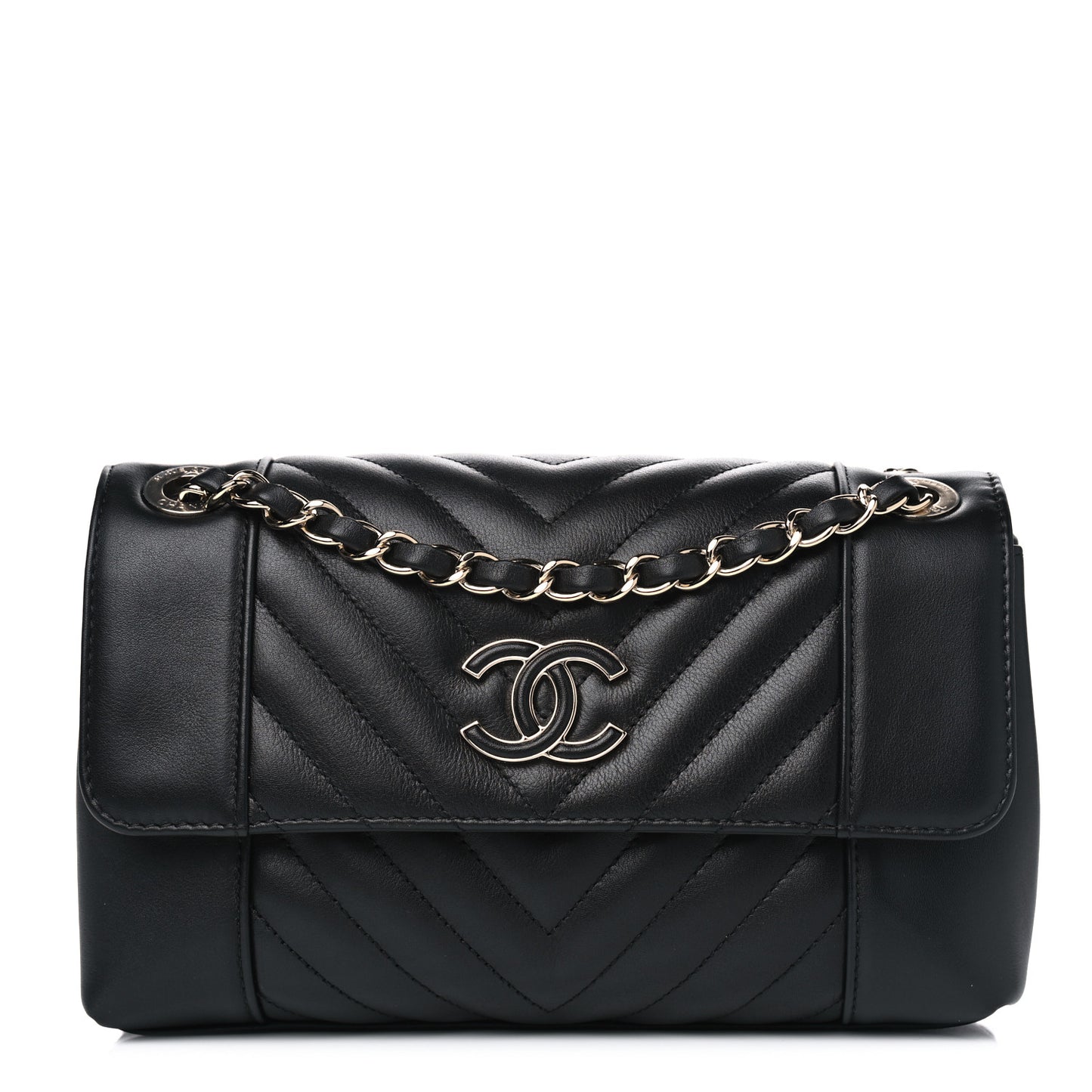 Calfskin Quilted Medium Daily Chevron Flap Black