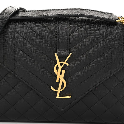 Saint Laurent Grain De Poudre Textured Mixed Matelasse Triquilt Medium Monogram Satchel Black 7 of 10