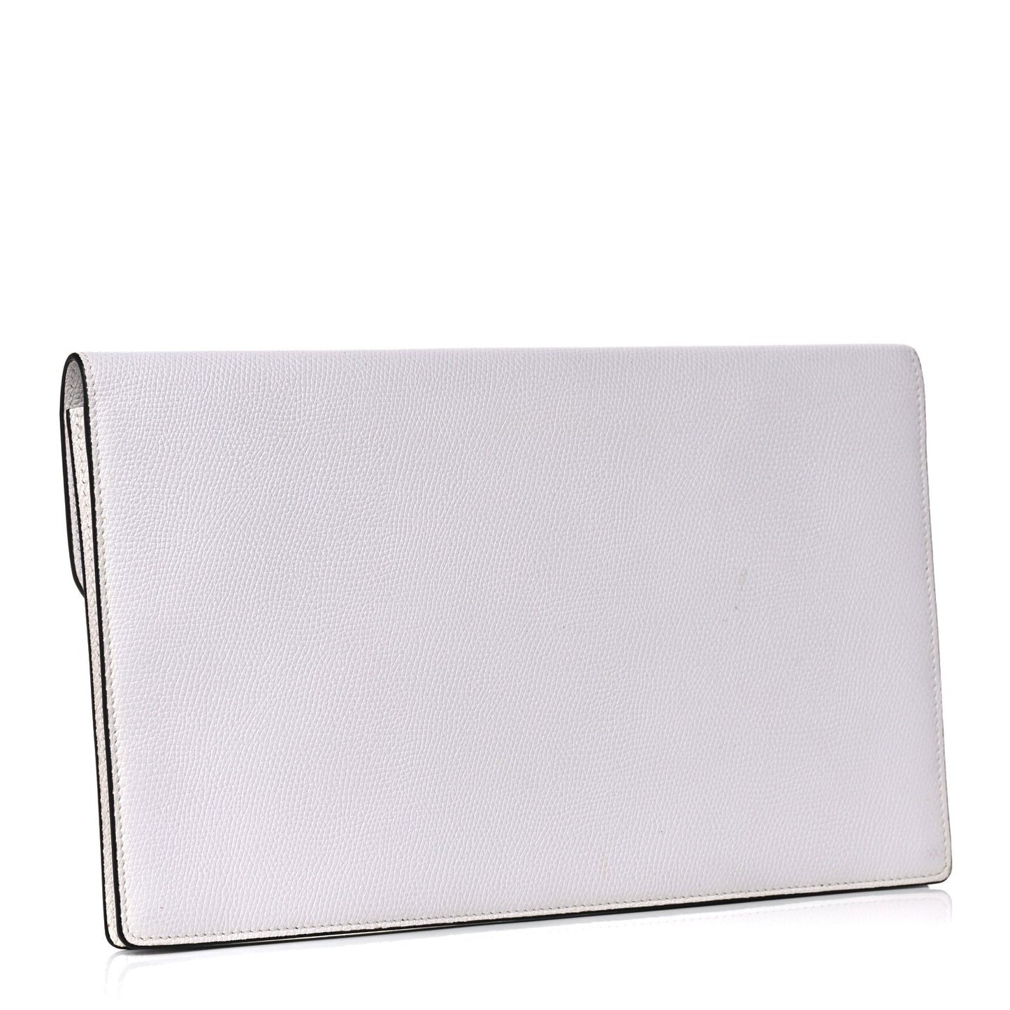 Grainy Calfskin Large Vlogo Clutch Optic White