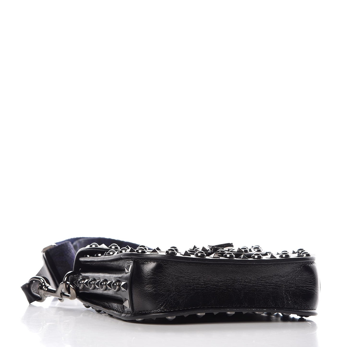 Craquele Calfskin Guitar Strap Rockstud Rolling Shoulder Flap Messenger Bag Black