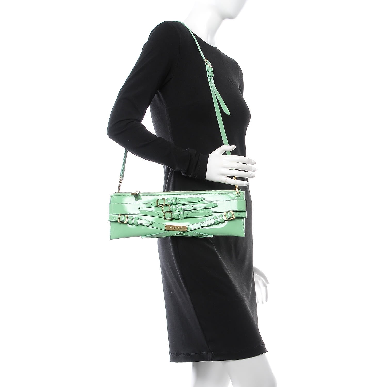 Burberry Patent Bridle Calfskin Parmoor Clutch Bag Green 2 of 8