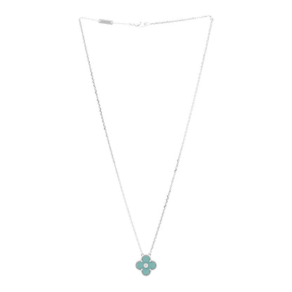 Van Cleef & Arpels 18K White Gold Diamond Celadon Green Sevres Porcelain Vintage Alhambra Pendant Necklace 3 of 6