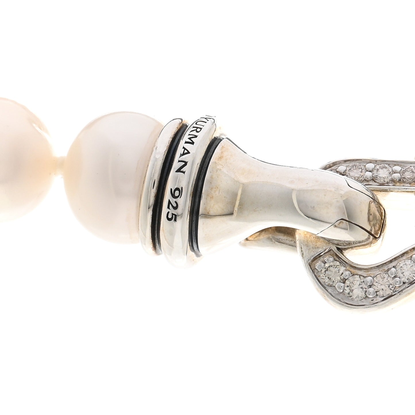 Sterling Silver Diamond Pearl 8-8.5mm Buckle Necklace