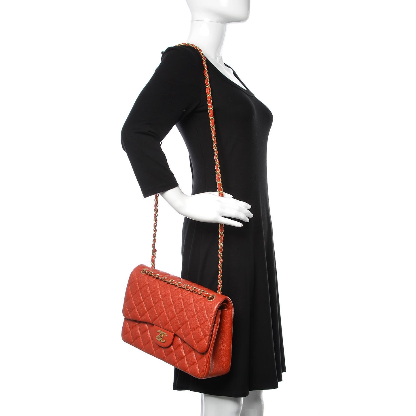 Pearly Caviar Quilted Jumbo Double Flap Orange
