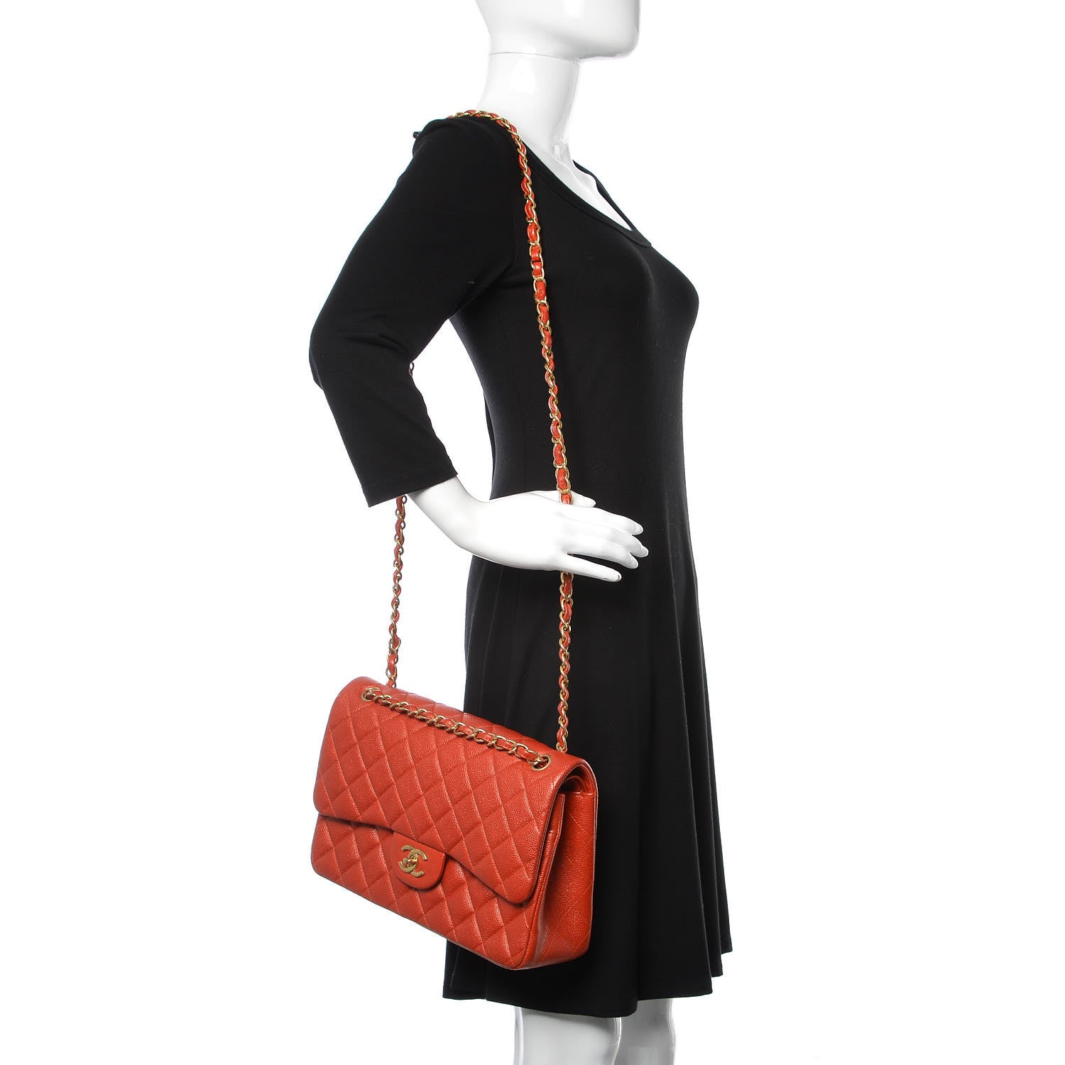 Chanel Pearly Caviar Quilted Jumbo Double Flap Orange 2 of 14