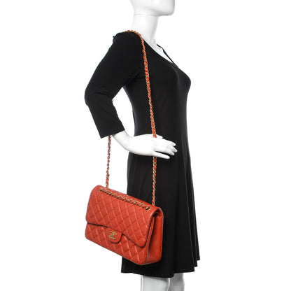 Chanel Pearly Caviar Quilted Jumbo Double Flap Orange 2 of 14