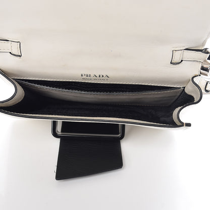 Prada City Calf Plex Ribbon Bag White Black 5 of 30