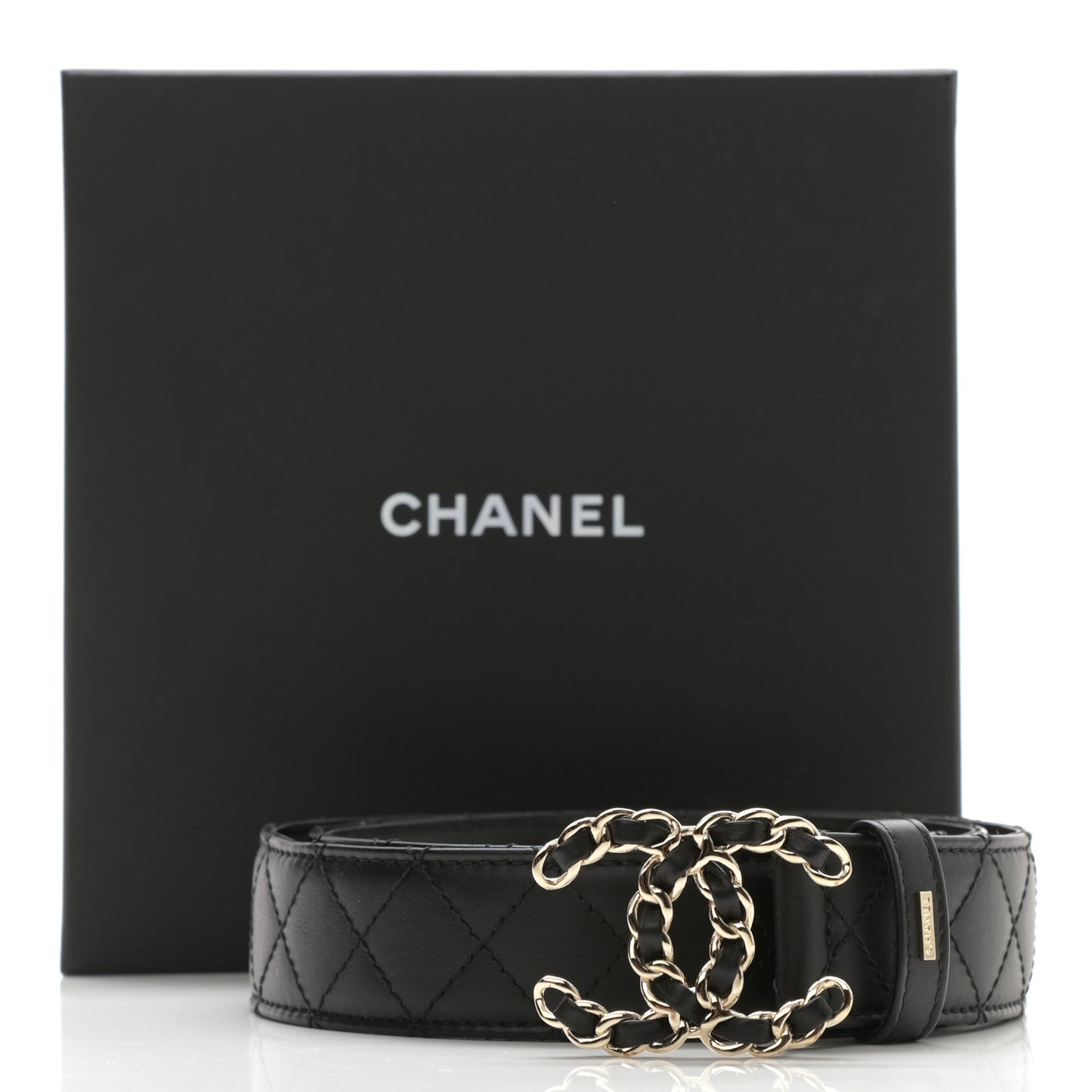 Lambskin Quilted CC Chain Belt 80 32 Black