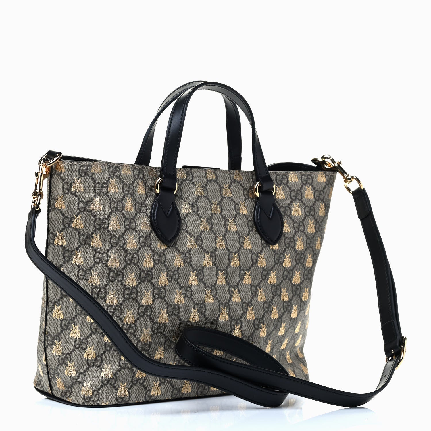 Gucci Soft GG Supreme Monogram Bees Small Crossbody Tote Beige Oro Black 2 of 4