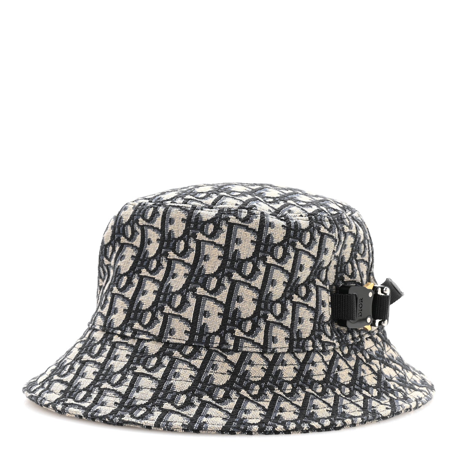 Christian Dior Jacquard Oblique Buckle Bucket Hat 60 Navy Blue Beige 1 of 9