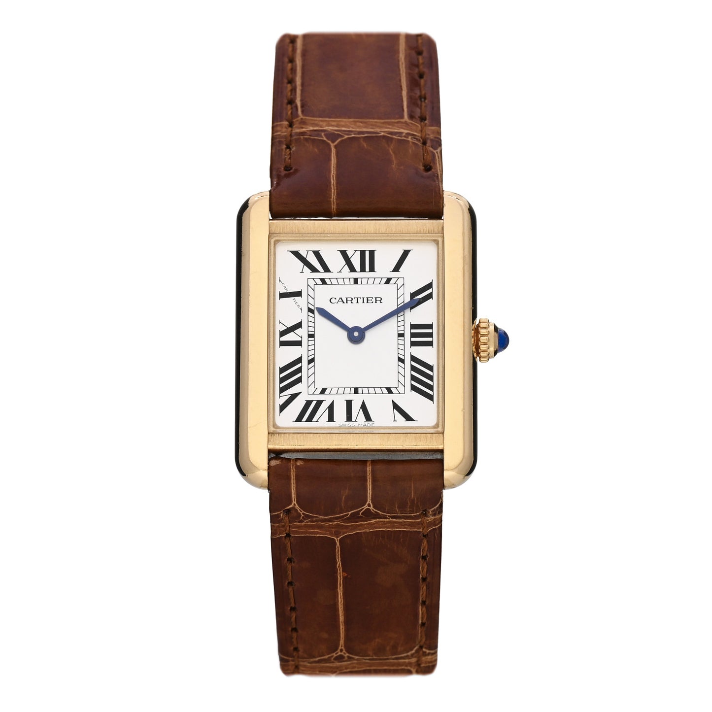 Stainless Steel 18K Yellow Gold Alligator 24mm Tank Solo Quartz Watch Brown