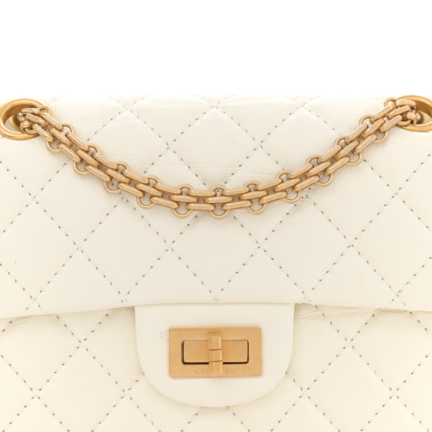 Aged Calfskin Quilted 2.55 Reissue Mini Flap White