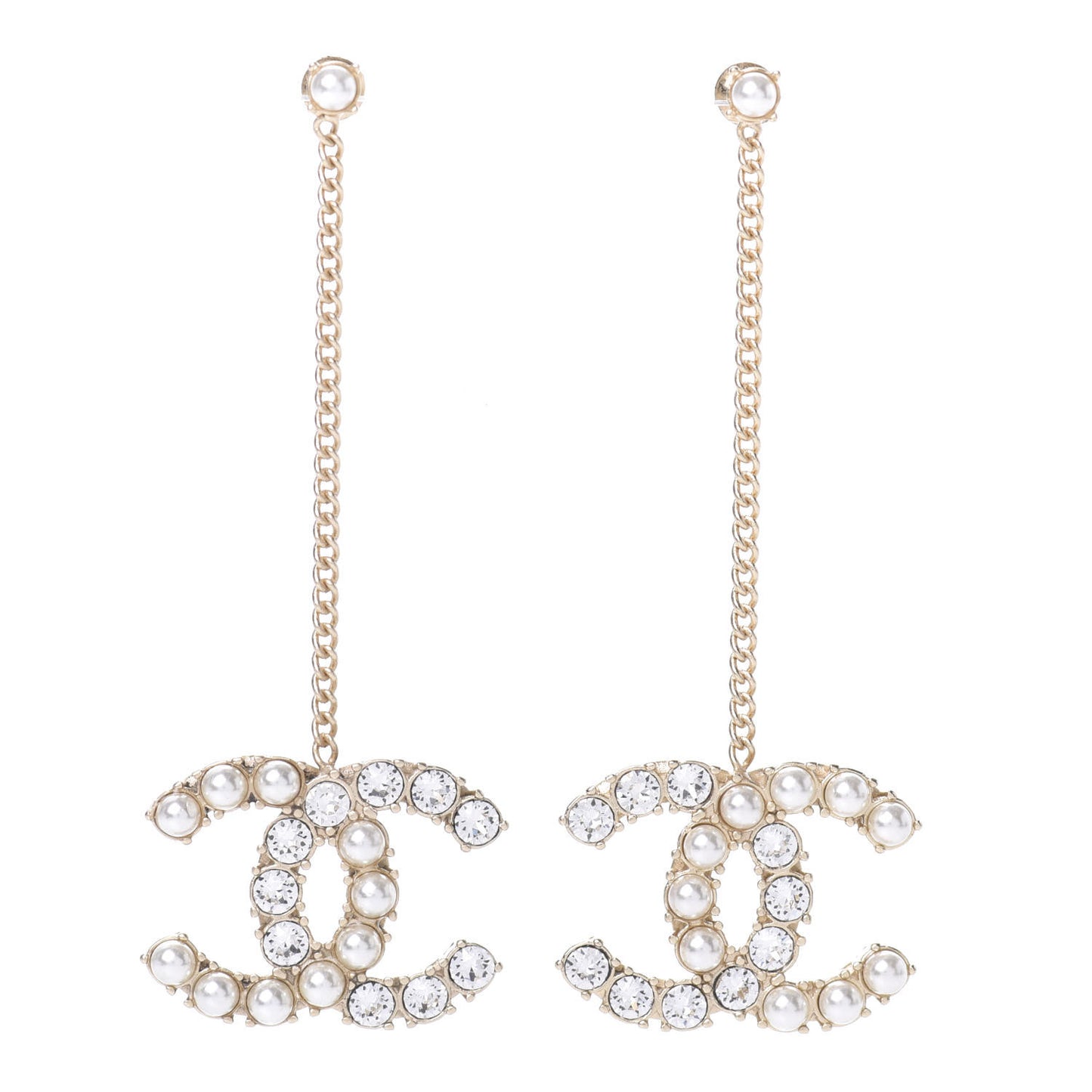Crystal Pearl Dazzling Domino Drop Earrings Matte Gold