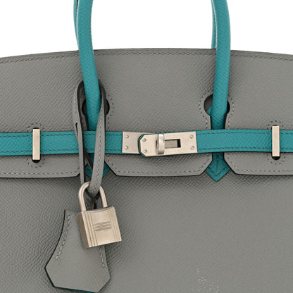 Hermes Epsom Horseshoe Birkin 25 Gris Mouette Bleu Paon 8 of 12