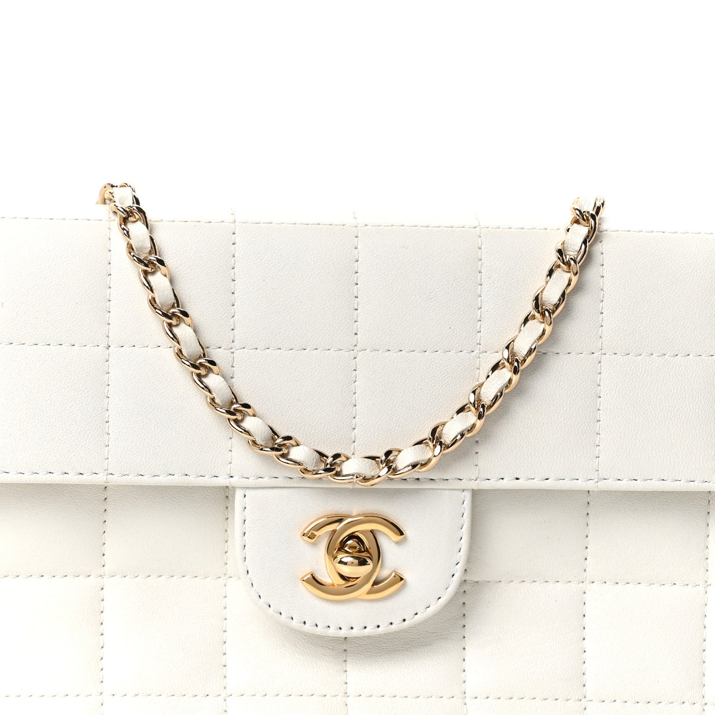 Lambskin East West Chocolate Bar Flap White