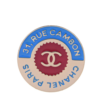 Chanel Enamel Rue Cambon CC Pin Brooch Blue Red Gold 1 of 5