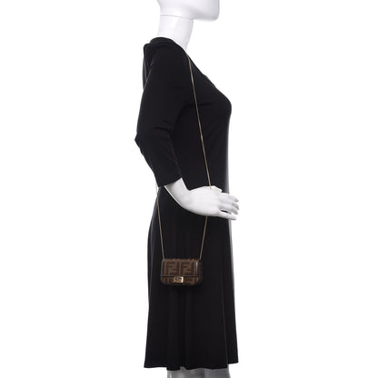 Fendi Glazed Fabric FF 1974 Nano Baguette Charm Mogano Panna 2 of 10
