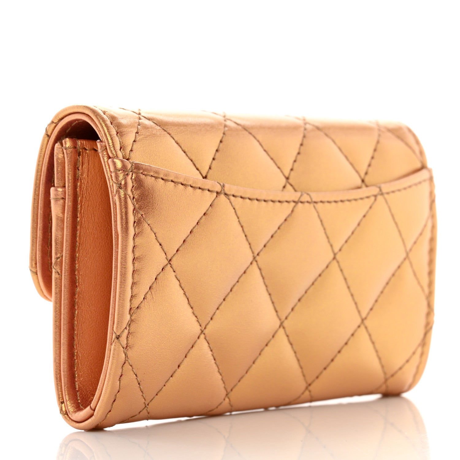 Chanel Metallic Lambskin Quilted Flap Card Holder Wallet Golden 3 of 9