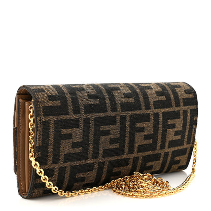 Fendi Fabric Jacquard FF 1974 Continental Wallet On Chain Tobacco Moro 3 of 13