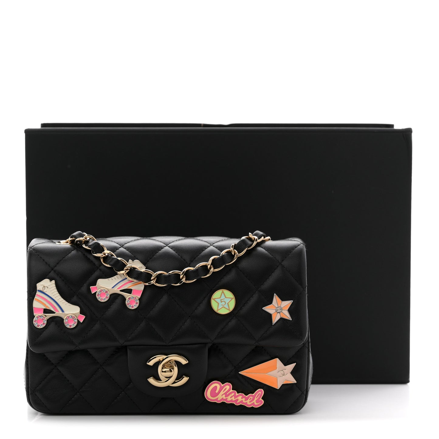 Lambskin Quilted Hollywood Charms Mini Rectangular Flap Black