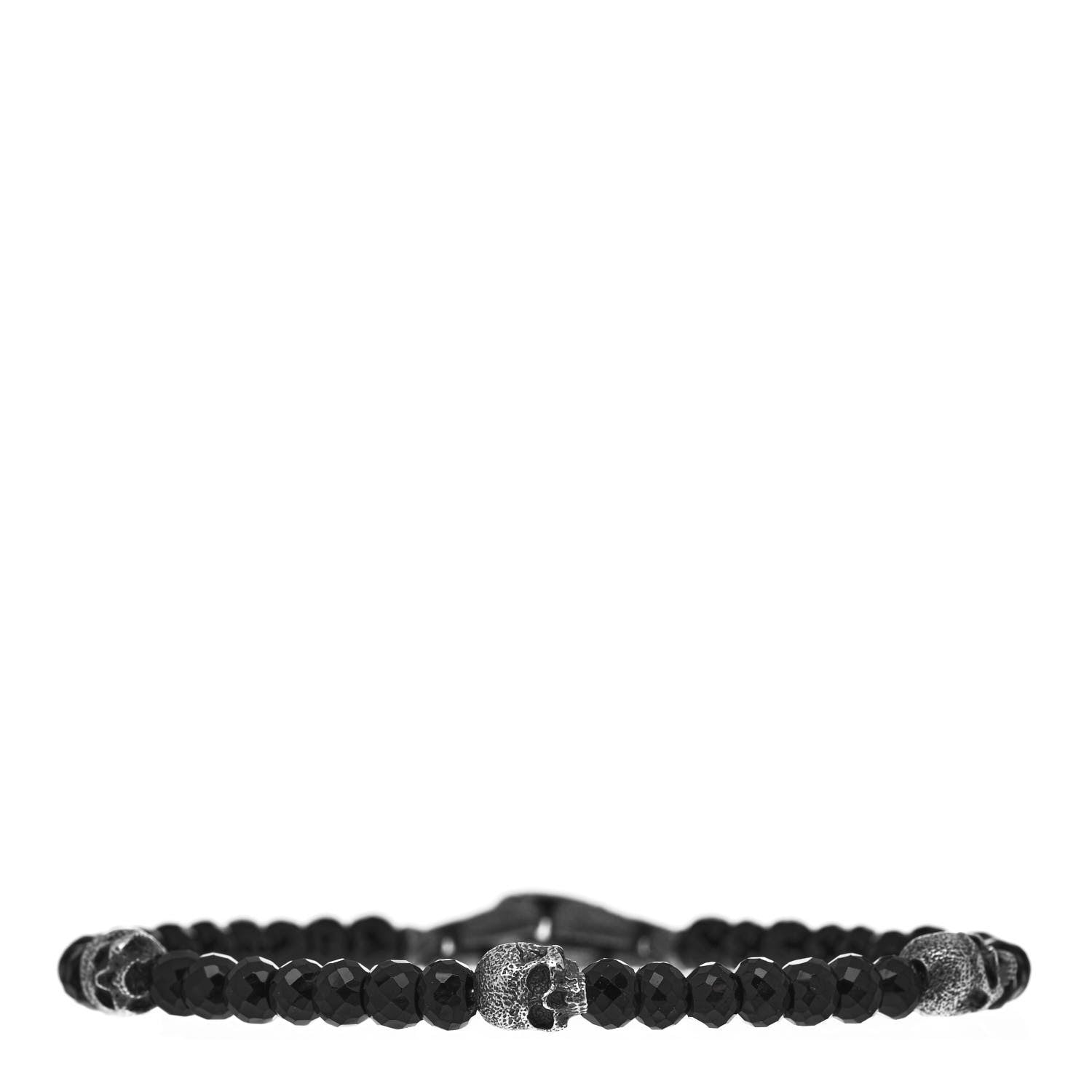 David Yurman Sterling Silver Black Spinel 5mm Spiritual Beads Skull Station Bracelet 1 of 3