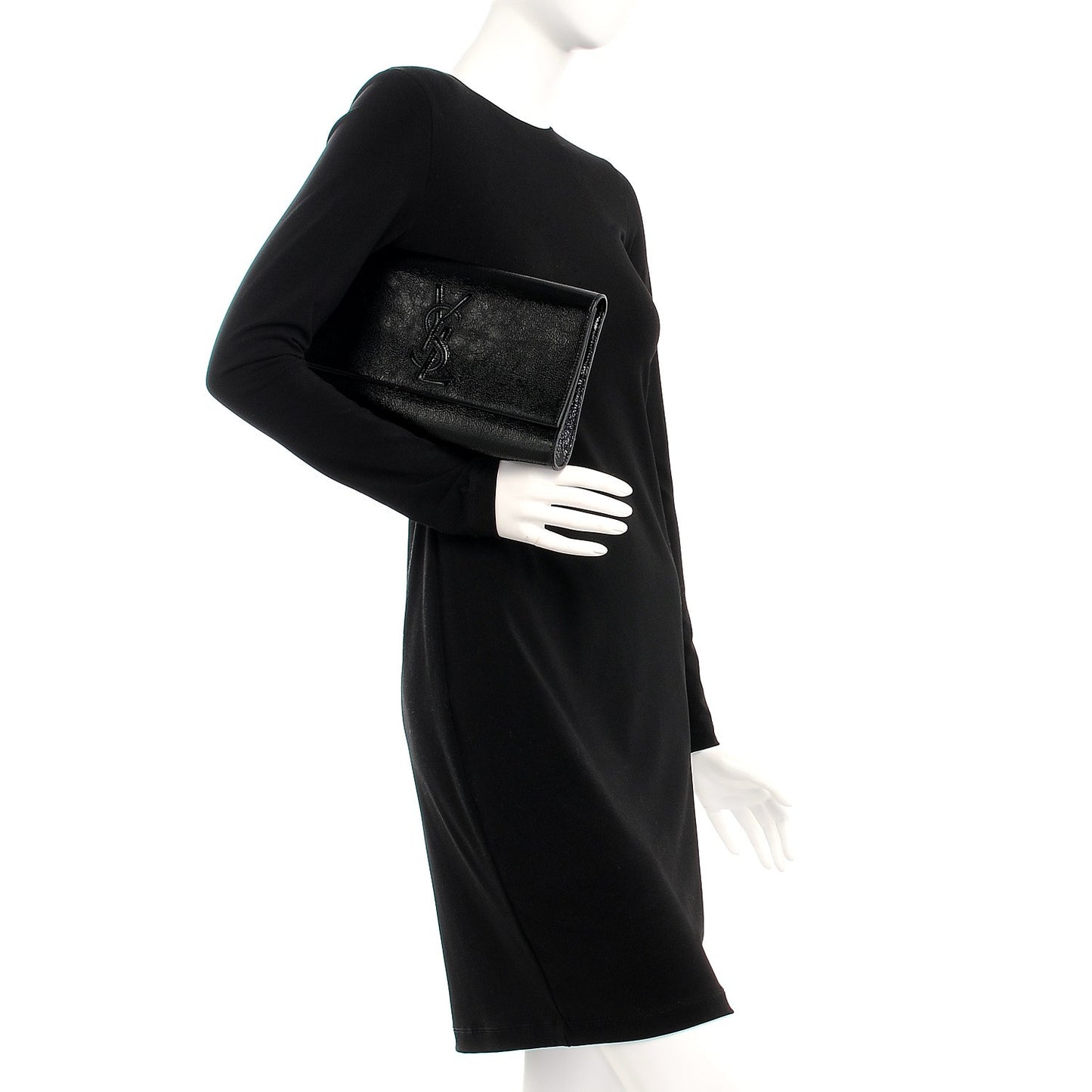 Textured Patent Monogram Large Belle De Jour Clutch Black