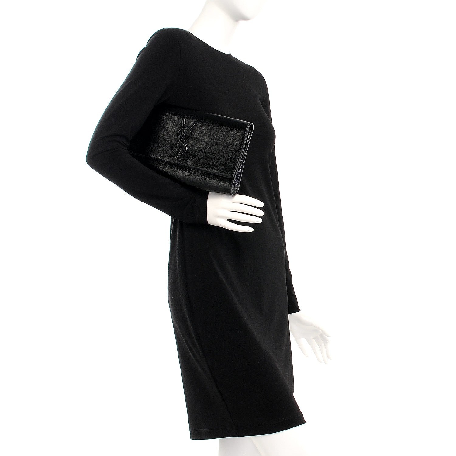 Saint Laurent Textured Patent Monogram Large Belle De Jour Clutch Black 2 of 6