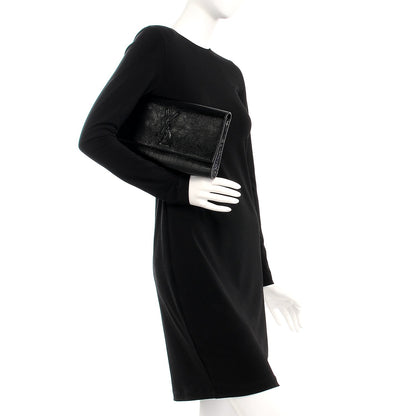 Saint Laurent Textured Patent Monogram Large Belle De Jour Clutch Black 2 of 6
