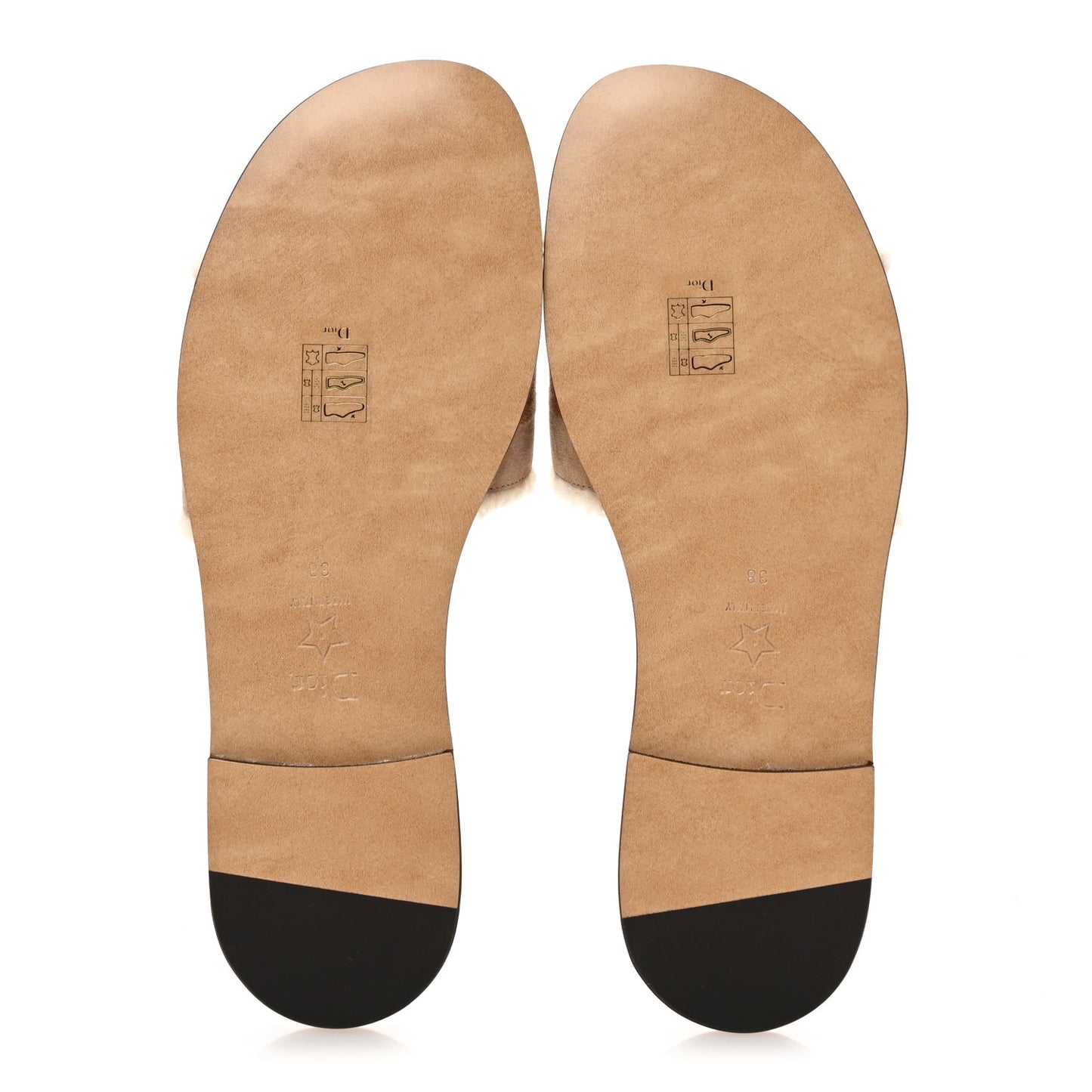 Suede Goatskin Shearling Embroidered Dway Slide Sandals 38 Cookie