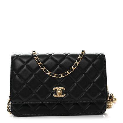 Chanel Lambskin Quilted CC Pearl Crush Wallet on Chain WOC Black 1 of 12