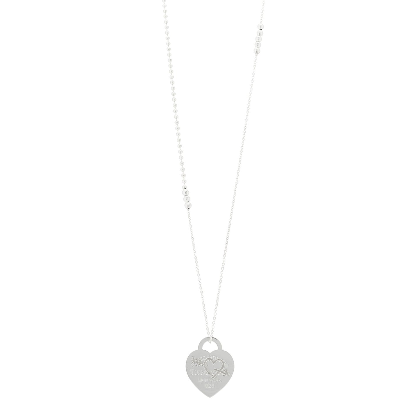 Sterling Silver Return To Tiffany Etched Heart and Arrow Tag Pendant Necklace