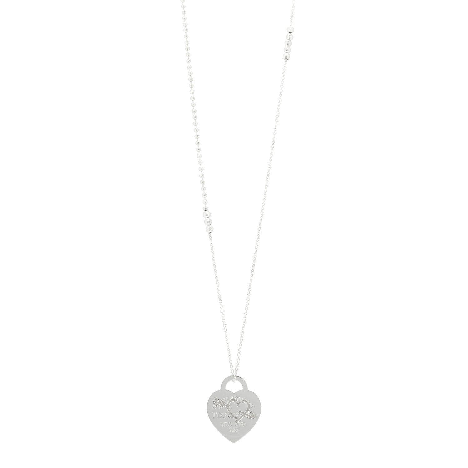 Tiffany Sterling Silver Return To Tiffany Etched Heart and Arrow Tag Pendant Necklace 1 of 5