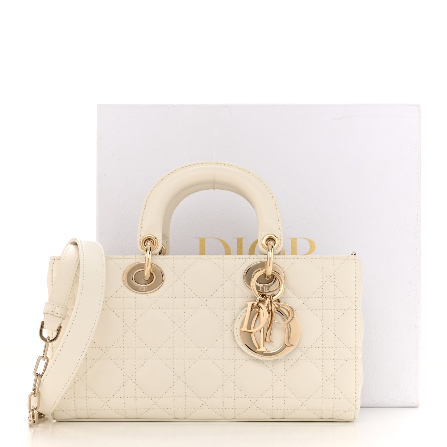 Lambskin Cannage Medium Lady D-Joy White