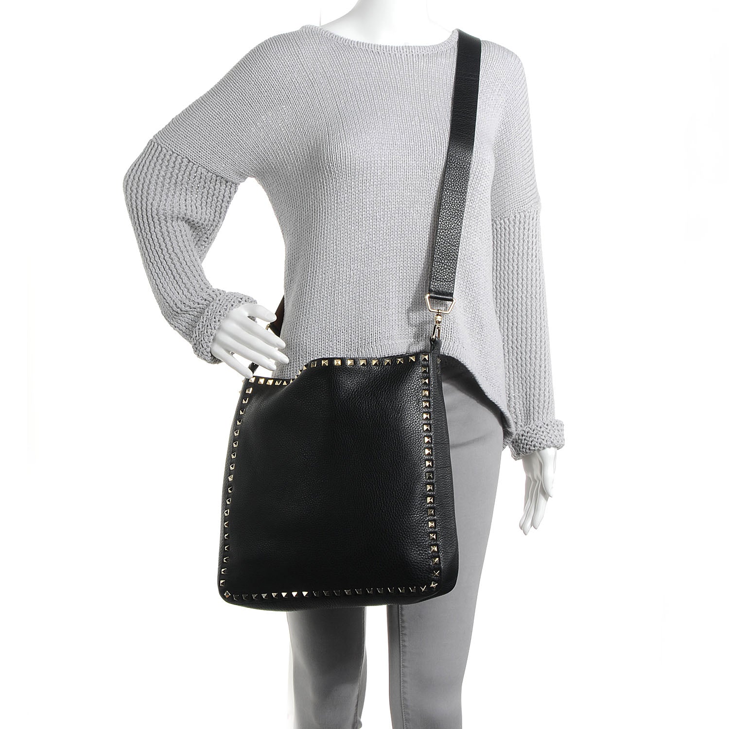 Valentino Garavani Calfskin Leather Rockstud Reversible Messenger Black 2 of 6