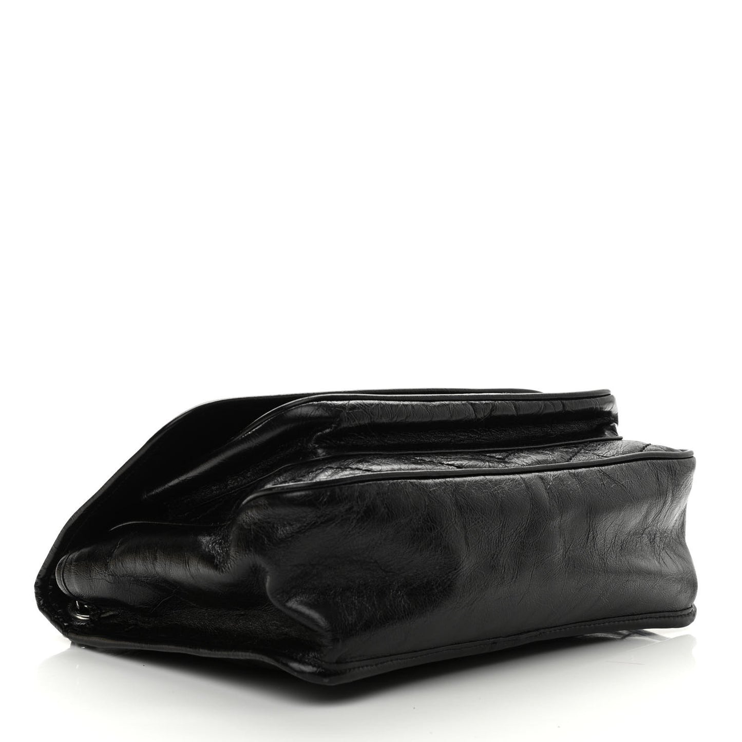 Crinkled Calfskin Matelasse Monogram Medium Niki Chain Satchel Black
