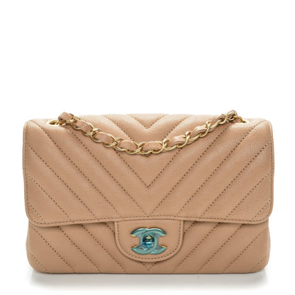 Chanel Calfskin Chevron Quilted Mini Rectangular Flap Beige 1 of 7