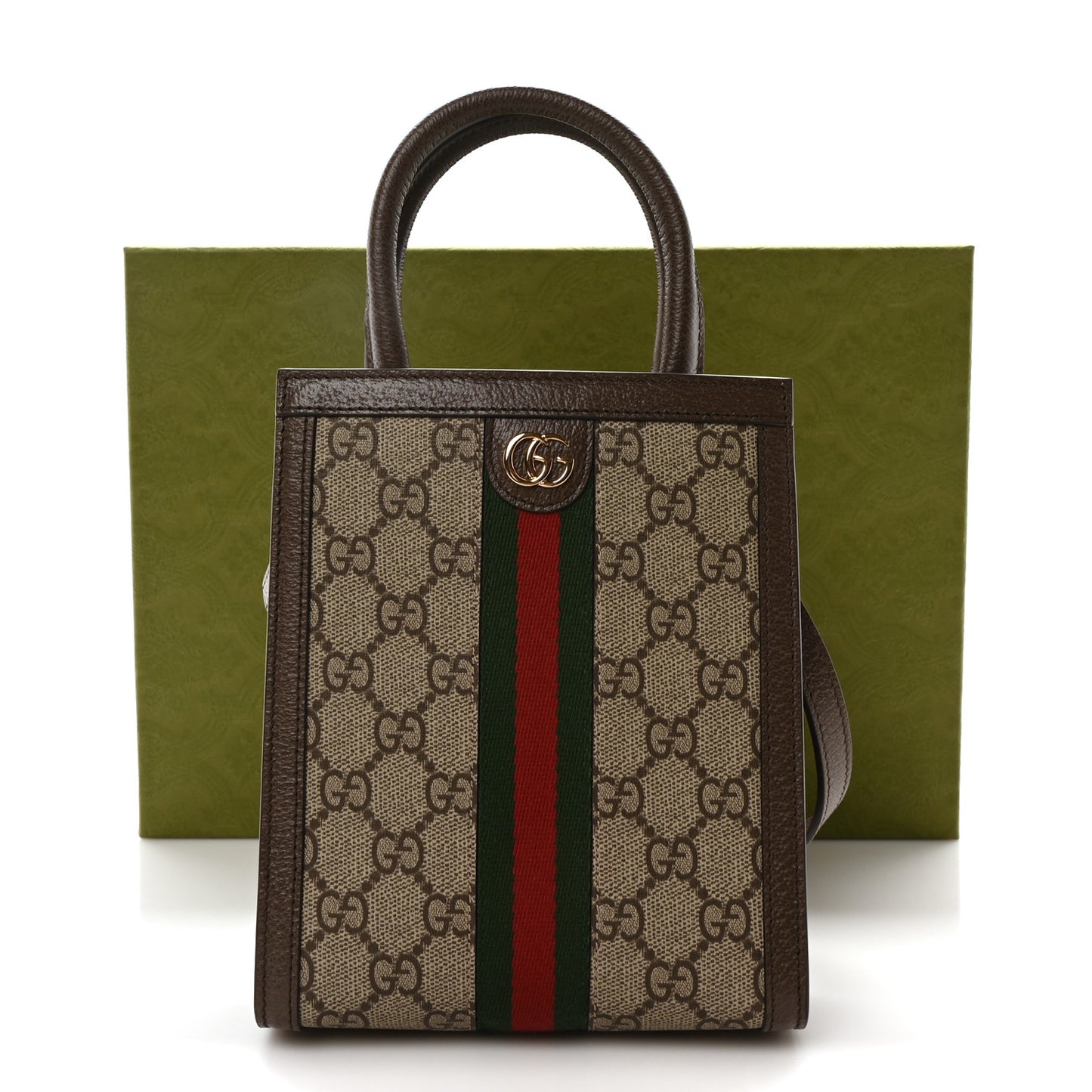 GG Supreme Monogram Textured Dollar Calfskin Web Super Mini Ophidia Mini Tote Bag Beige Ebony New Acero