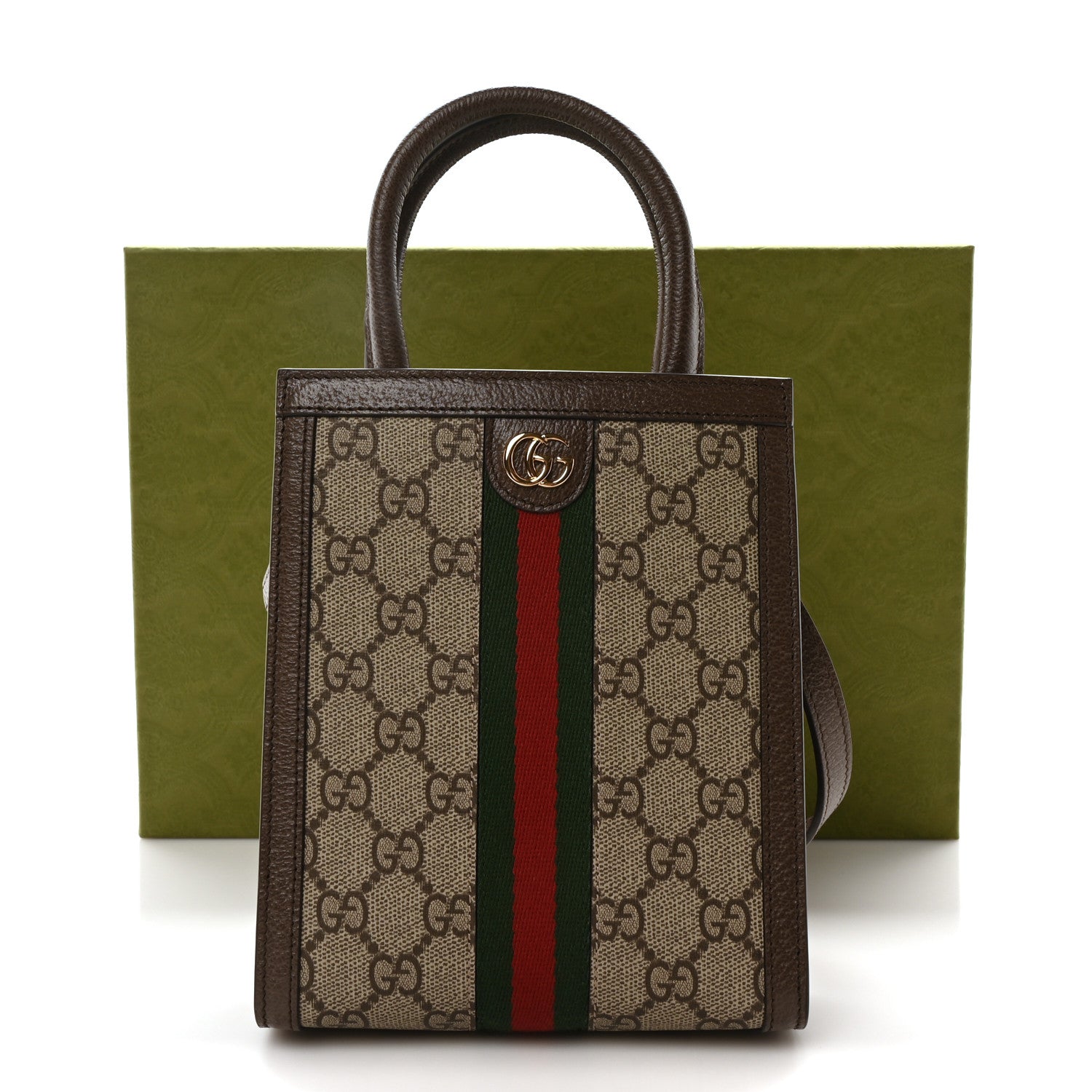 Gucci GG Supreme Monogram Textured Dollar Calfskin Web Super Mini Ophidia Mini Tote Bag Beige Ebony New Acero 10 of 10
