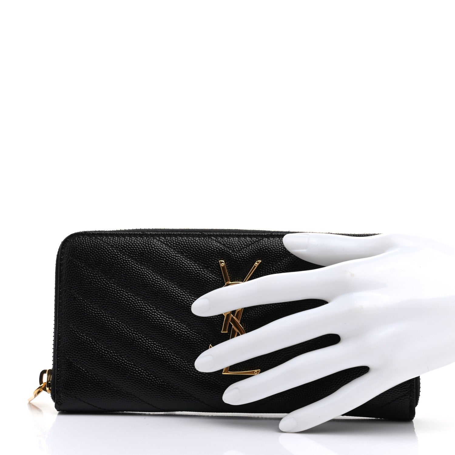 Saint Laurent Grain De Poudre Matelasse Chevron Monogram Zip Around Wallet Black 2 of 7